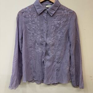 Vintage Concept Lavender Embroidered Button-Front Blouse size 10